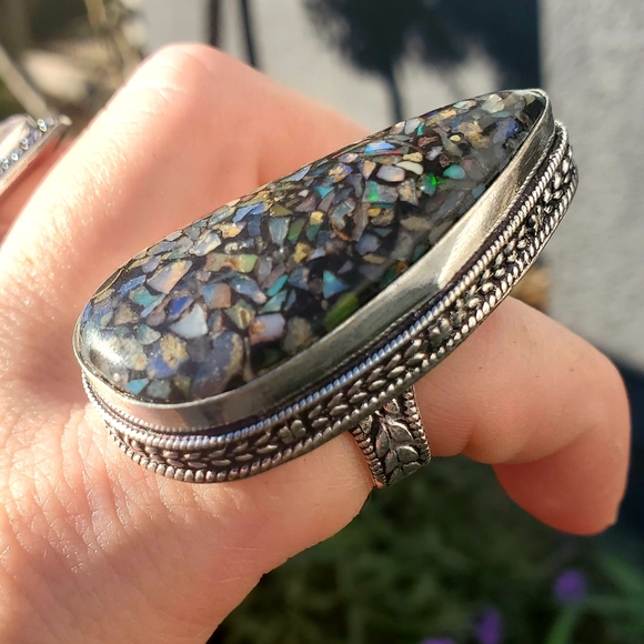 New Huge Copper Ethiopian Opal 925 Silver Statement Ring. - Picture 4 of 16